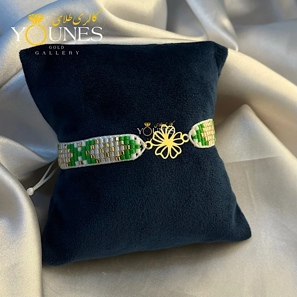 دستبند سبز میوکی گل طلا